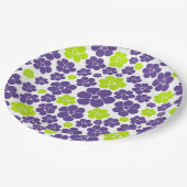 Blume Muster in Lime Green und Lila Pappteller (Schrägansicht)