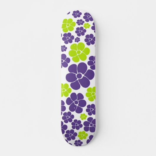 Blume Muster in Lime Green und Lila Skateboard (Vorne)