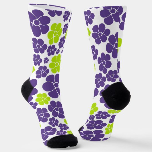 Blume Muster in Lime Green und Lila Socken (Gewinkelt)
