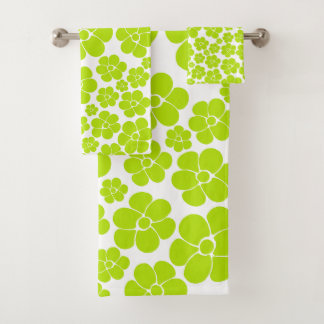 Blume Muster in Lime Green und White Badhandtuch Set
