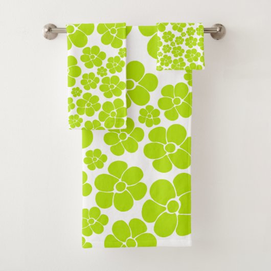Blume Muster in Lime Green und White Badhandtuch Set (Insitu)