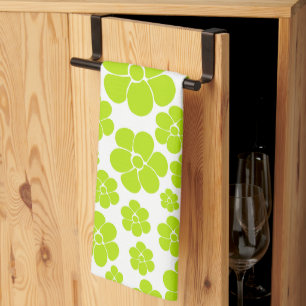Blume Muster in Lime Green und White Geschirrtuch