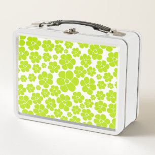 Blume Muster in Lime Green und White Metall Brotdose