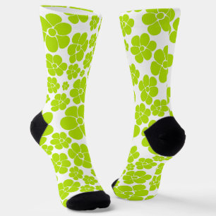 Blume Muster in Lime Green und White Socken