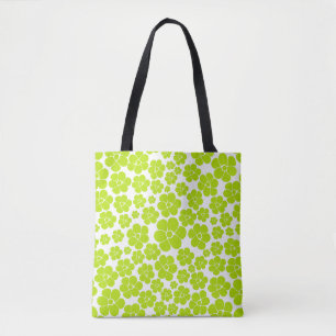 Blume Muster in Lime Green und White Tasche