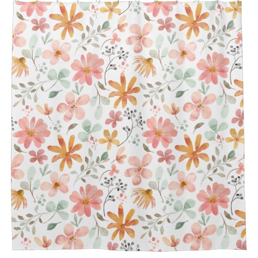 Blume Muster in Orange Pink Blossom Duschvorhang (Vorderseite)