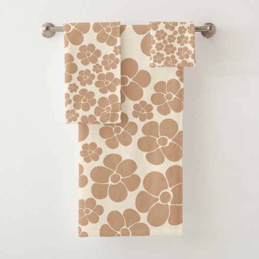 Blume Muster in Tan und Creme Badhandtuch Set (Insitu)
