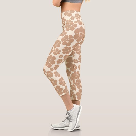 Blume Muster in Tan und Creme Capri Leggings (Links)