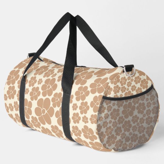 Blume Muster in Tan und Creme Duffle Bag (Rechte Ecke)