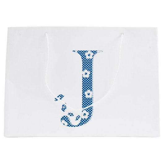 Blume Muster Letter J (blau) Große Geschenktüte (Vorderseite)