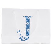 Blume Muster Letter J (blau) Große Geschenktüte (Rückseite)