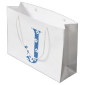 Blume Muster Letter J (blau) Große Geschenktüte (Rückseite Schrägansicht)