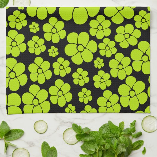 Blume Muster - Limettengrün Geschirrtuch (Gefaltet)