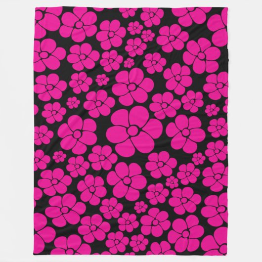 Blume Muster - Magenta und Schwarz Fleecedecke (Vorderseite)