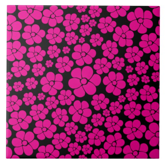 Blume Muster - Magenta und Schwarz Fliese (Vorderseite)