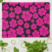 Blume Muster - Magenta und Schwarz Geschirrtuch (Gefaltet)