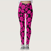 Blume Muster - Magenta und Schwarz Leggings (Vorderseite)