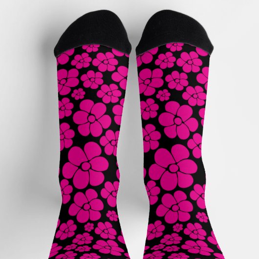 Blume Muster - Magenta und Schwarz Socken (Oben)