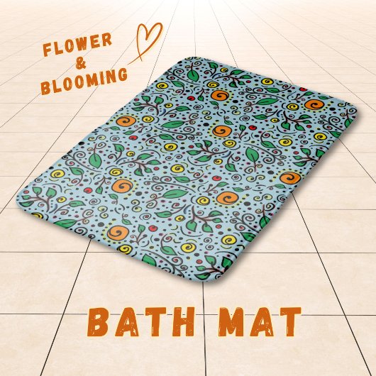 Blume Muster orange Schwenken Berry auf Aquamarin  Badematte