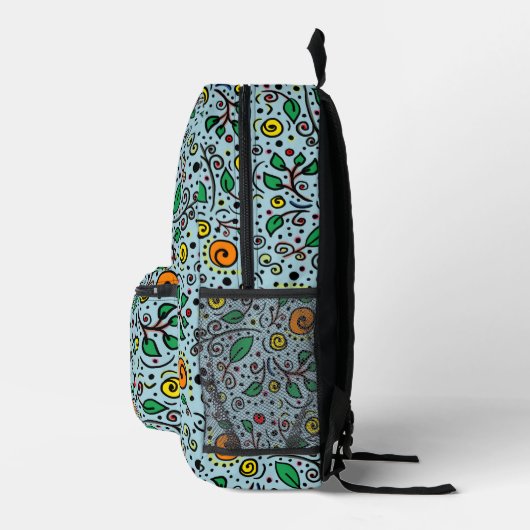 Blume Muster orange Schwenken Berry auf Aquamarin Bedruckter Rucksack (Rechts)