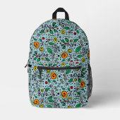 Blume Muster orange Schwenken Berry auf Aquamarin Bedruckter Rucksack (Vorderseite)