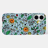 Blume Muster orange Schwenken Berry auf Aquamarin Case-Mate iPhone Hülle (Rückseite (Horizontal))