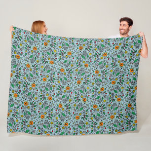 Blume Muster orange Schwenken Berry auf Aquamarin  Fleecedecke