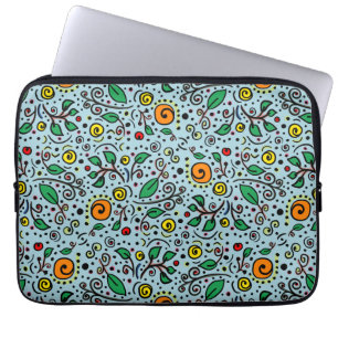 Blume Muster orange Schwenken Berry auf Aquamarin  Laptopschutzhülle