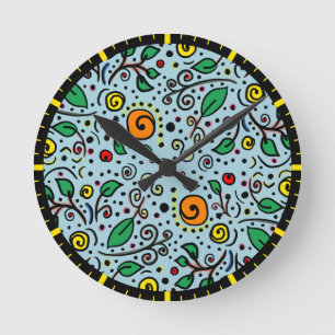 Blume Muster orange Schwenken Berry auf Aquamarin Runde Wanduhr