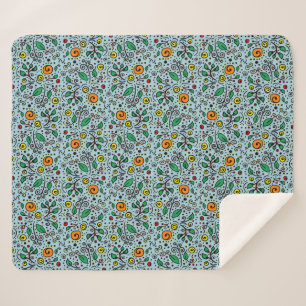 Blume Muster orange Schwenken Berry auf Aquamarin  Sherpadecke