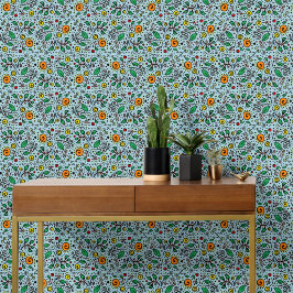 Blume Muster orange Schwenken Berry auf Aquamarin  Tapete