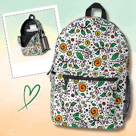 Blume Muster orange Swirt Berry auf Weiß - Bedruckter Rucksack