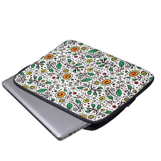 Blume Muster orange Swirt Berry auf Weiß - Laptopschutzhülle (Vorne Knopf)