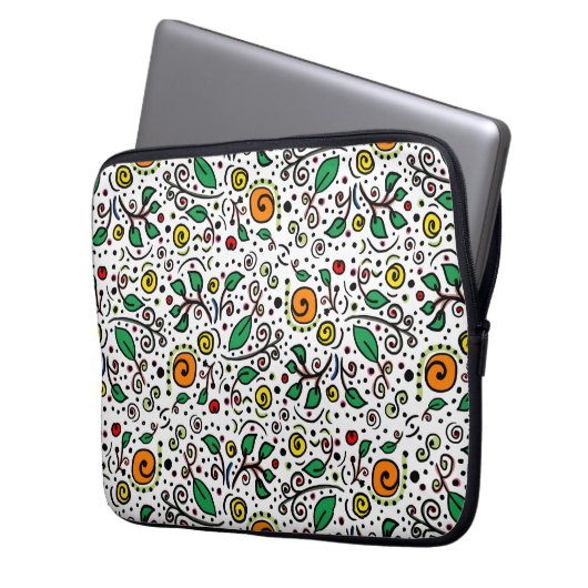 Blume Muster orange Swirt Berry auf Weiß - Laptopschutzhülle (Vorderseite Links)