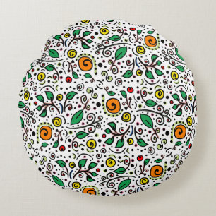 Blume Muster orange Swirt Berry auf Weiß - Rundes Kissen