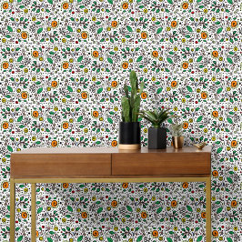 Blume Muster orange Swirt Berry auf Weiß - Tapete