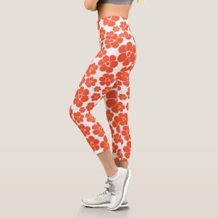 Blume Muster - Orange und Weiß Capri Leggings