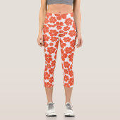 Blume Muster - Orange und Weiß Capri Leggings (Vorderseite)