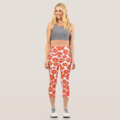 Blume Muster - Orange und Weiß Capri Leggings (Vorderseite)