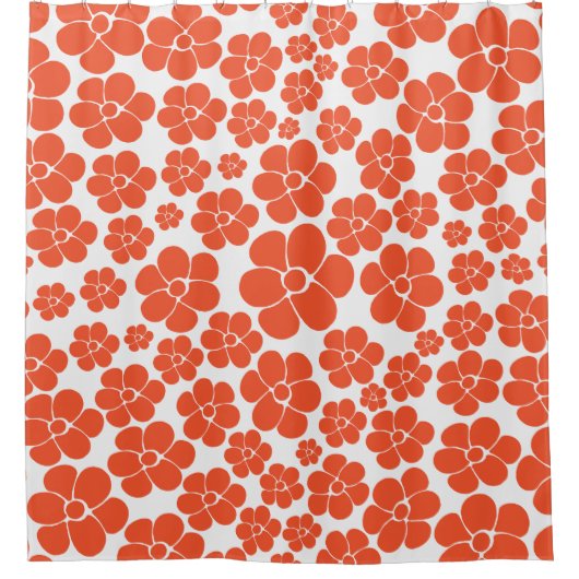 Blume Muster - Orange und Weiß Duschvorhang (Vorderseite)