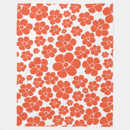 Blume Muster - Orange und Weiß Fleecedecke (Vorderseite)