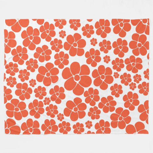 Blume Muster - Orange und Weiß Fleecedecke (Vorderseite (Horizontal))