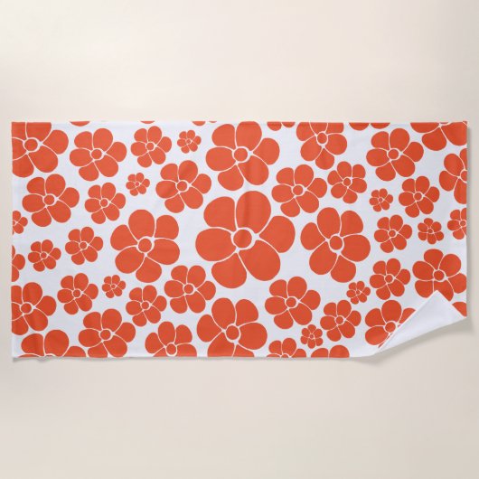 Blume Muster - Orange und Weiß Strandtuch (Vorderseite)