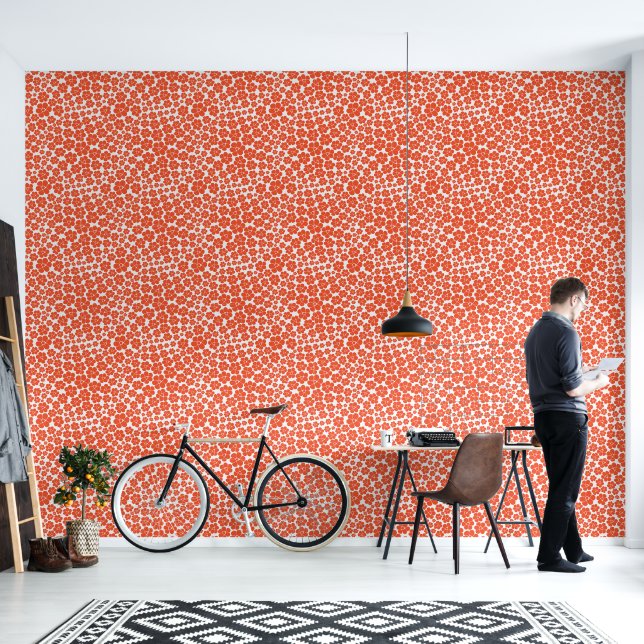 Blume Muster - Orange und Weiß Tapete (Wohnbereich)