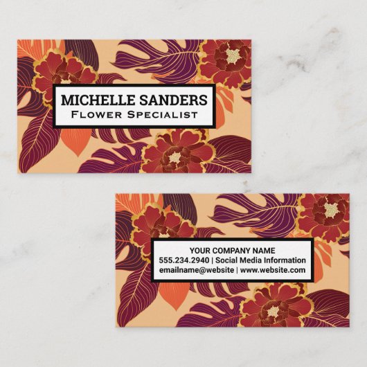 Blume Muster Palm Blätter Visitenkarte (Vorne/Hinten)