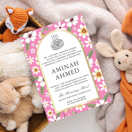 Blume Muster Pink Islamische Aqiqa Aqeeqa Baby Einladung