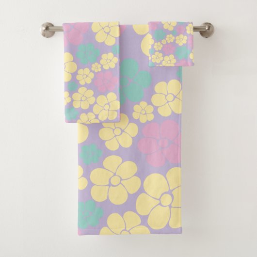Blume Muster - Rosa, Gelb, Lila und Grün Badhandtuch Set (Insitu)