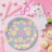 Blume Muster - Rosa, Gelb, Lila und Grün Pappteller (Party)