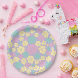 Blume Muster - Rosa, Gelb, Lila und Grün Pappteller