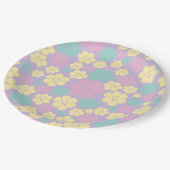 Blume Muster - Rosa, Gelb, Lila und Grün Pappteller (Schrägansicht)